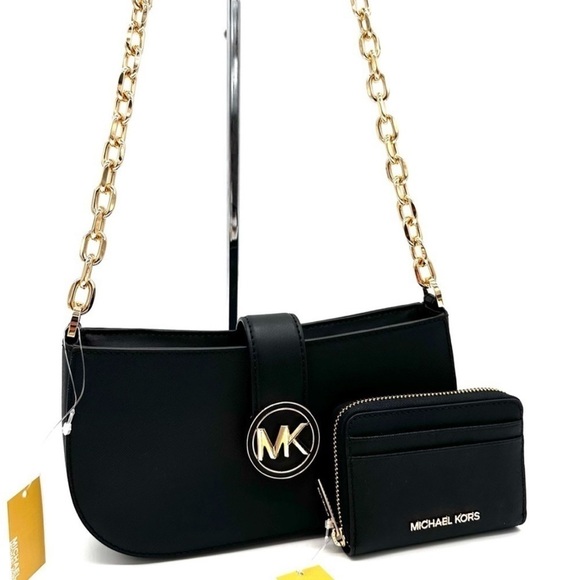 Michael Kors Small Carmen Pouchette Shoulder bag & Medium ZA Card Case Wallet - Picture 1 of 13